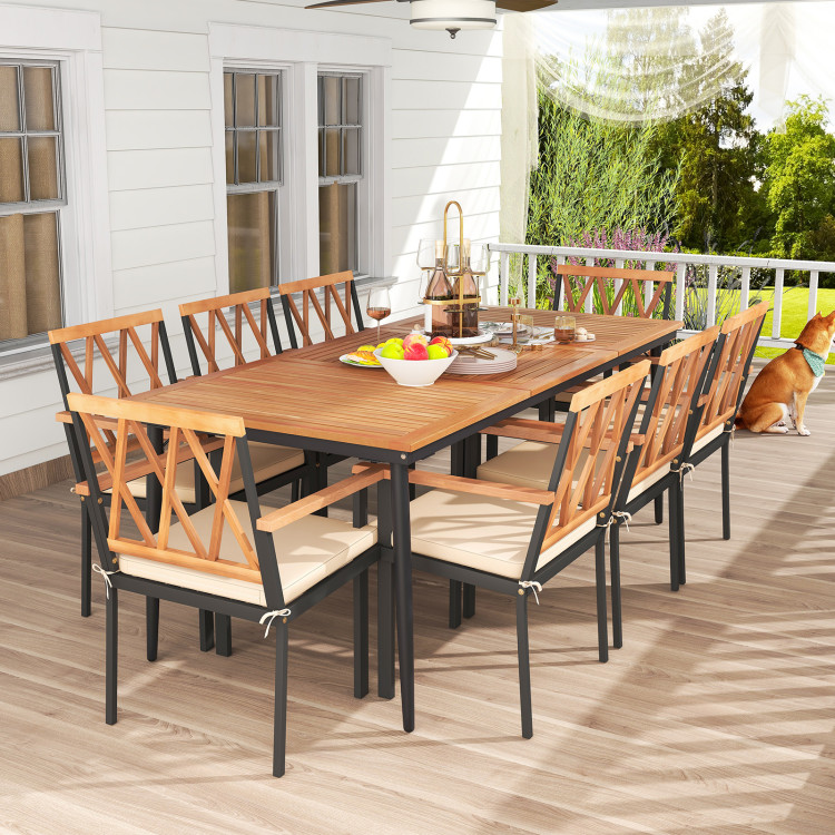 9 Pieces Patio Dining Set with 1.9 Inch Umbrella Hole and Seat Cushions - Image 2