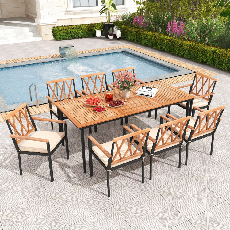 9 Pieces Patio Dining Set with 1.9 Inch Umbrella Hole and Seat Cushions - Image 3
