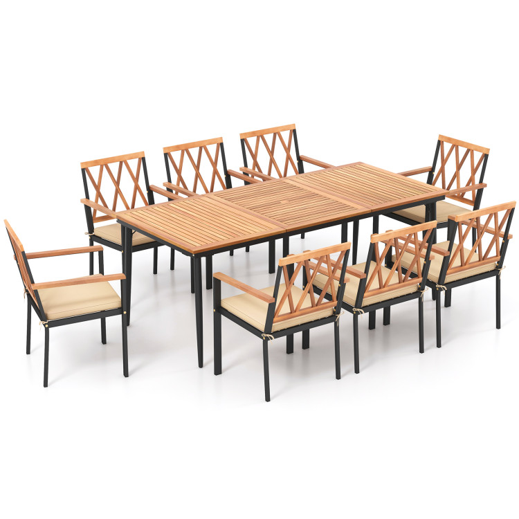 9 Pieces Patio Dining Set with 1.9 Inch Umbrella Hole and Seat Cushions - Image 4