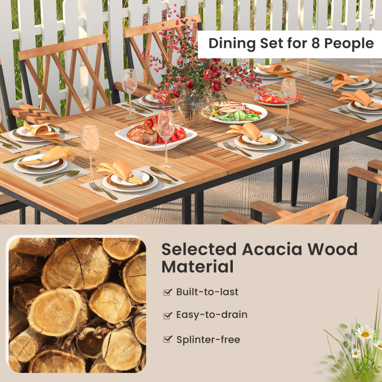 9 Pieces Patio Dining Set with 1.9 Inch Umbrella Hole and Seat Cushions - Image 6