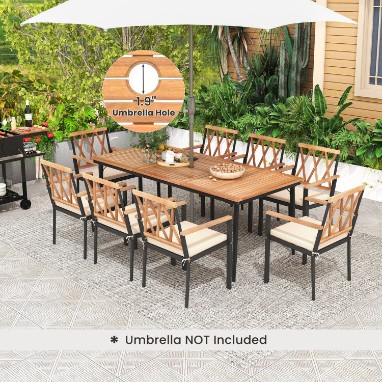 9 Pieces Patio Dining Set with 1.9 Inch Umbrella Hole and Seat Cushions - Image 7