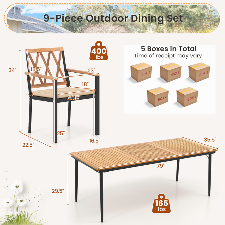 9 Pieces Patio Dining Set with 1.9 Inch Umbrella Hole and Seat Cushions - Image 5