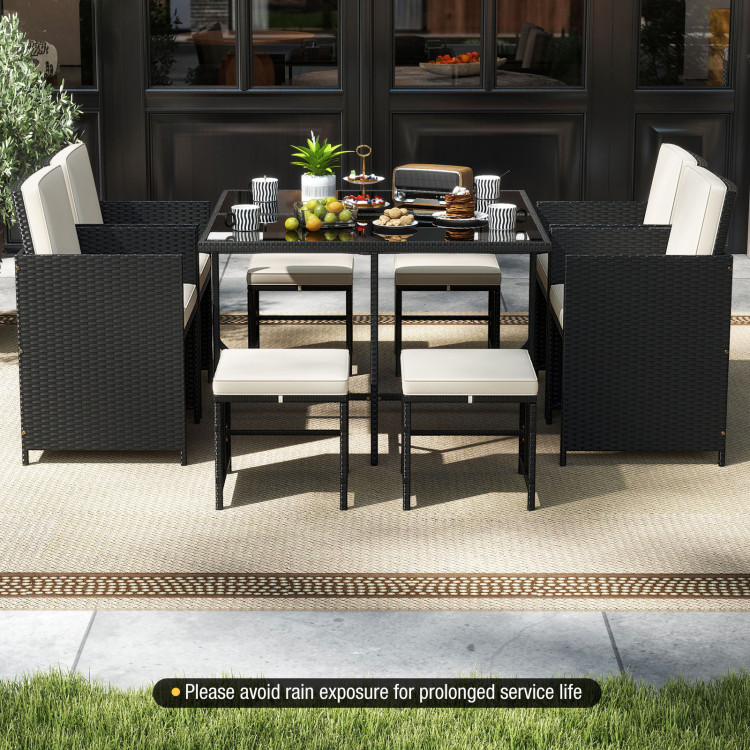 9 Piece Patio Dining Set with Tempered Glass Table and Ottoman - Image 3