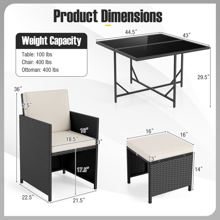 9 Piece Patio Dining Set with Tempered Glass Table and Ottoman - Image 5