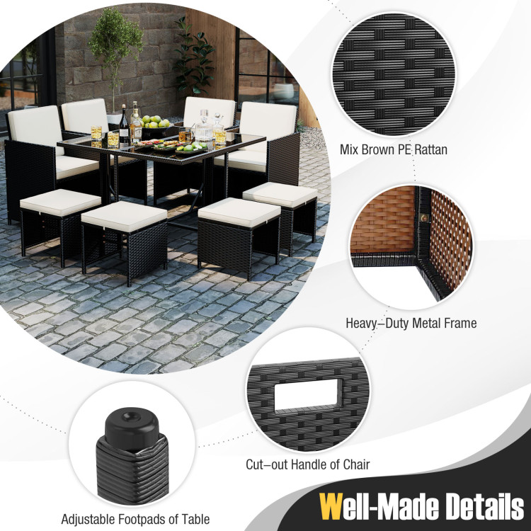 9 Piece Patio Dining Set with Tempered Glass Table and Ottoman - Image 10