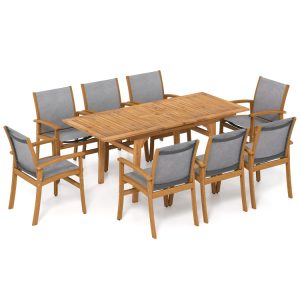 9 Pieces Outdoor Acacia Wood Patio Dining Set for 6-8