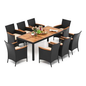 9 Pieces Outdoor Dining Set with Acacia Wood Tabletop for Garden