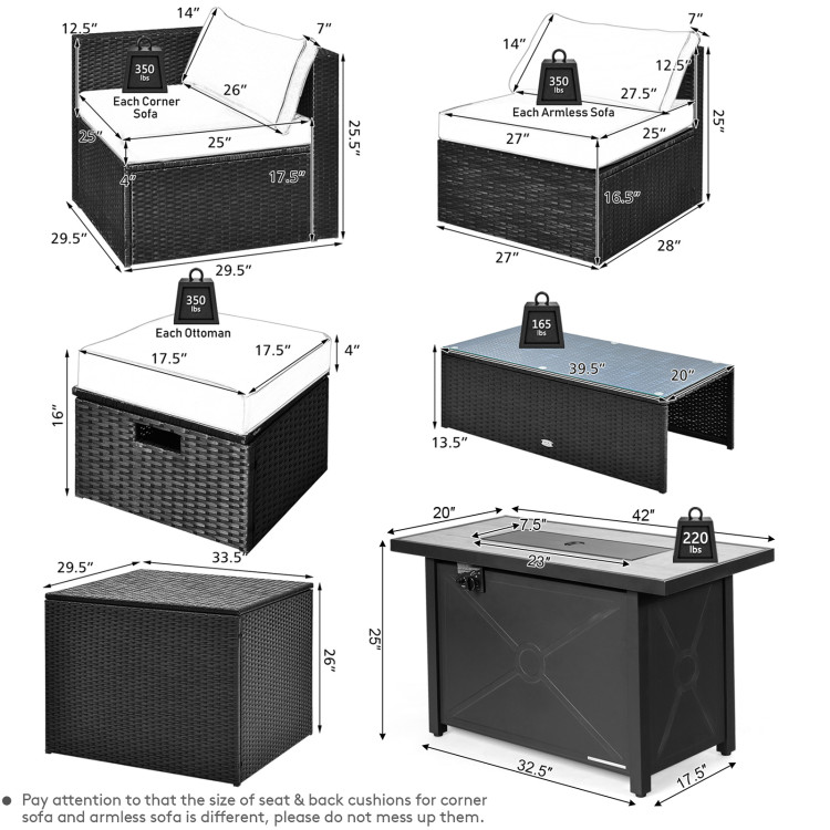 9 Pieces Outdoor PE Rattan Wicker Sectional Sofa with 42 Inch 60,000 BTU Gas Fire Pit Table - Image 4
