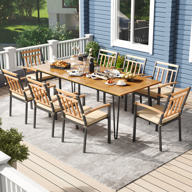 9 Pieces Patio Dining Outdoor Furniture Set with 8 Chairs and Umbrella Hole - Image 2