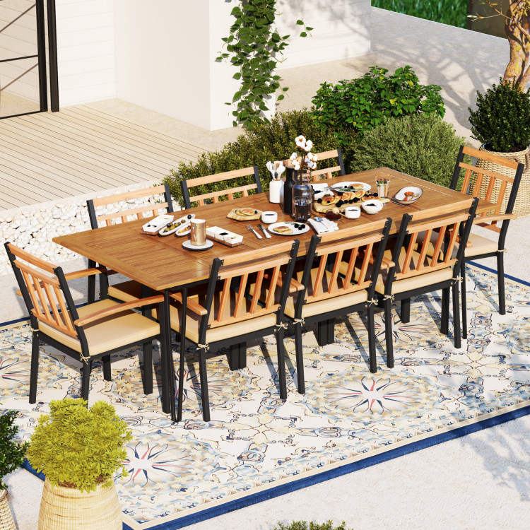 9 Pieces Patio Dining Outdoor Furniture Set with 8 Chairs and Umbrella Hole - Image 3