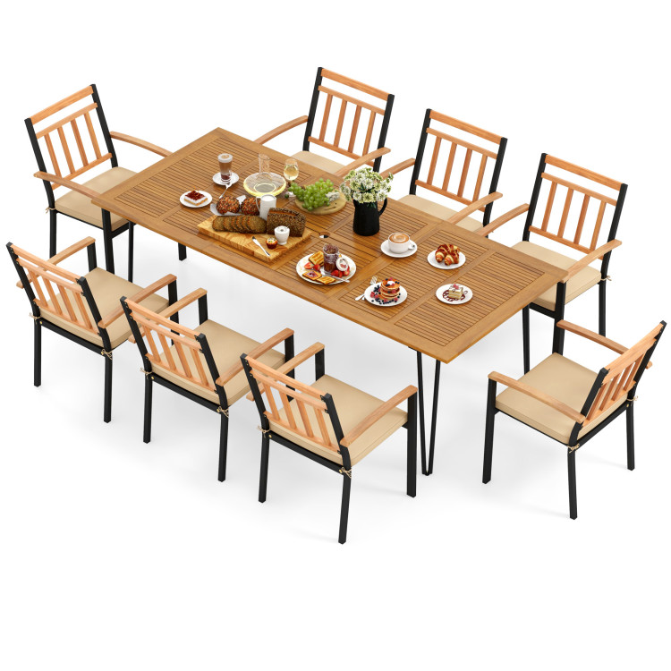 9 Pieces Patio Dining Outdoor Furniture Set with 8 Chairs and Umbrella Hole - Image 4
