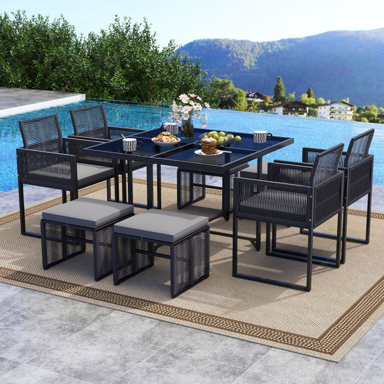 9 Pieces Patio Dining Set with Cushions for Yard Garden - Image 2