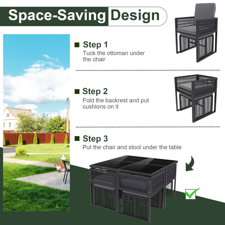 9 Pieces Patio Dining Set with Cushions for Yard Garden - Image 10