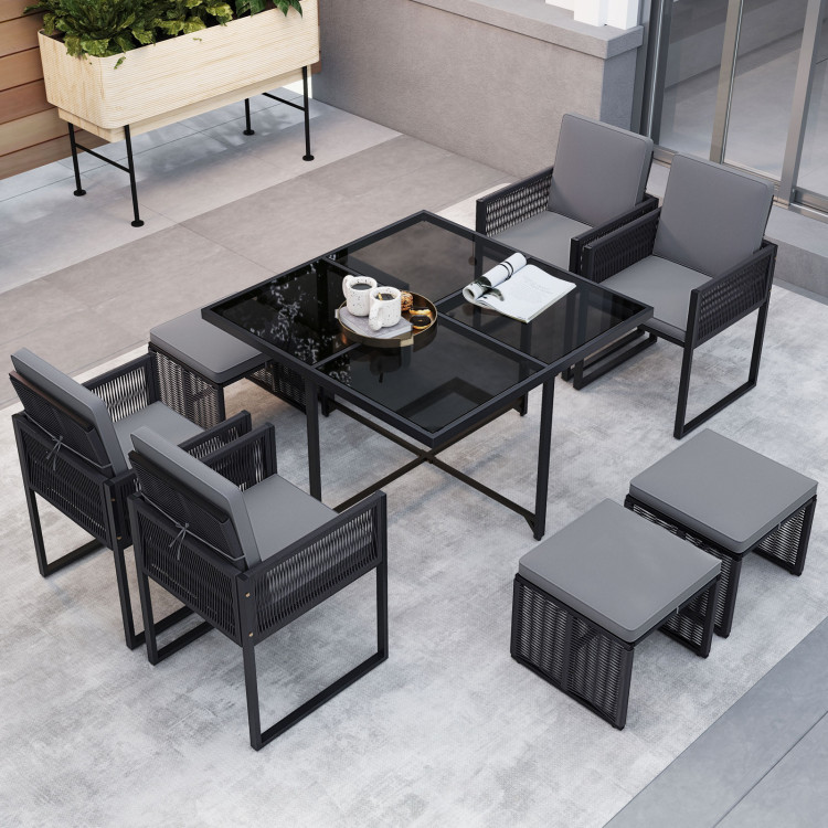 9 Pieces Patio Dining Set with Cushions for Yard Garden - Image 3