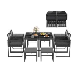 9 Pieces Patio Dining Set with Cushions for Yard Garden