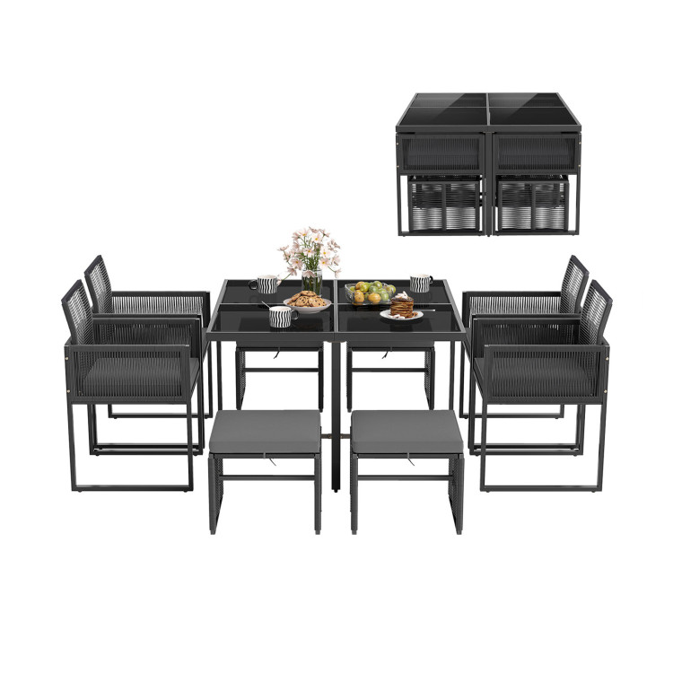 9 Pieces Patio Dining Set with Cushions for Yard Garden