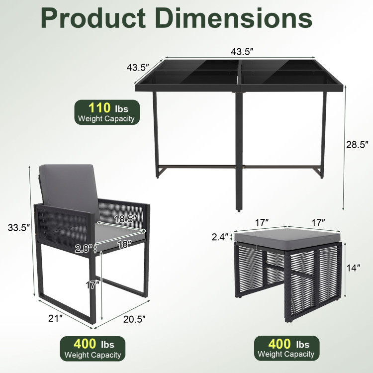 9 Pieces Patio Dining Set with Cushions for Yard Garden - Image 5