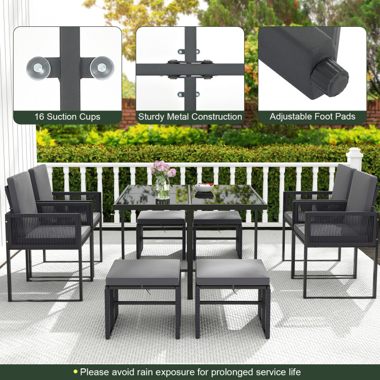 9 Pieces Patio Dining Set with Cushions for Yard Garden - Image 8