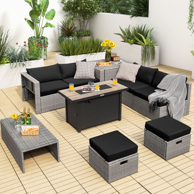 9 Pieces Patio Furniture Set with 42 Inches 60000 BTU Fire Pit - Image 2