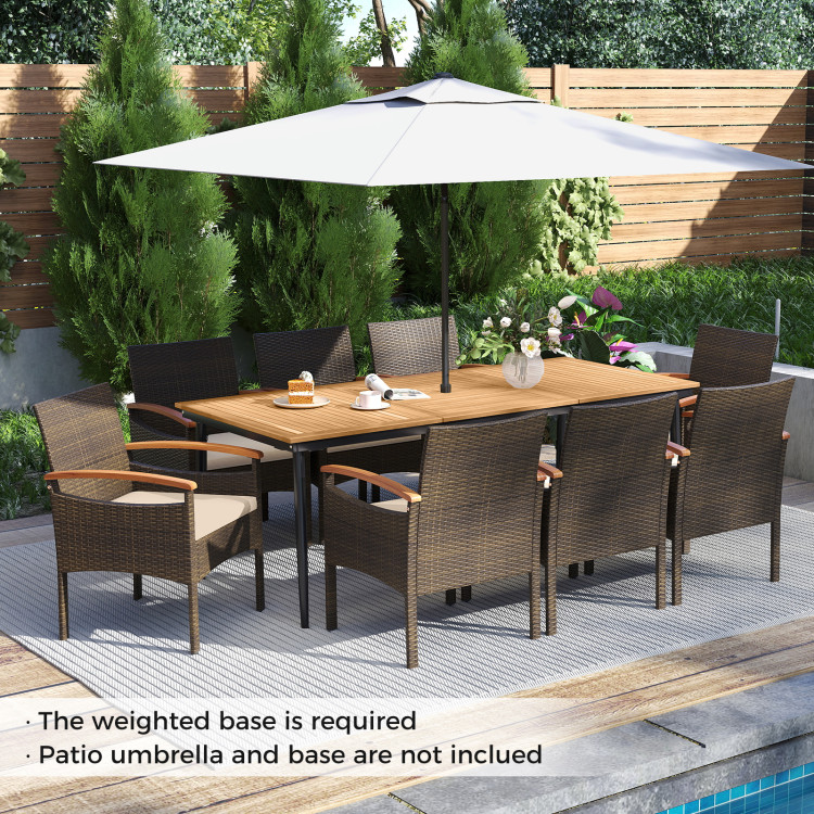 9 Pieces Patio PE Wicker Dining Set with Cushions and Umbrella Hole - Image 6