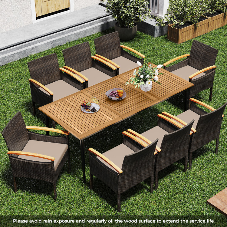 9 Pieces Patio PE Wicker Dining Set with Cushions and Umbrella Hole - Image 7