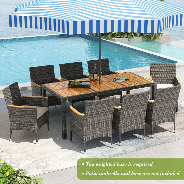 9 Pieces Rattan Patio Dining Set with Acacia Wood Table and Cushioned Chair - Image 3