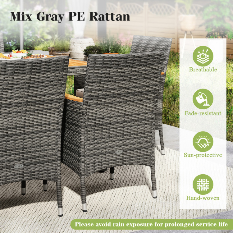 9 Pieces Rattan Patio Dining Set with Acacia Wood Table and Cushioned Chair - Image 8