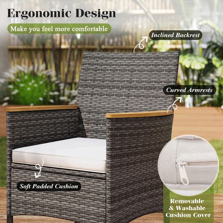 9 Pieces Rattan Patio Dining Set with Acacia Wood Table and Cushioned Chair - Image 7