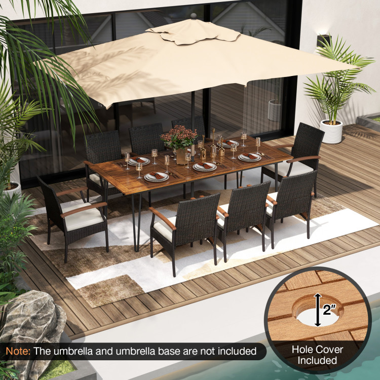 9 Pieces Outdoor Patio Dining Set with Acacia Wood Square Table and Umbrella Hole - Image 7