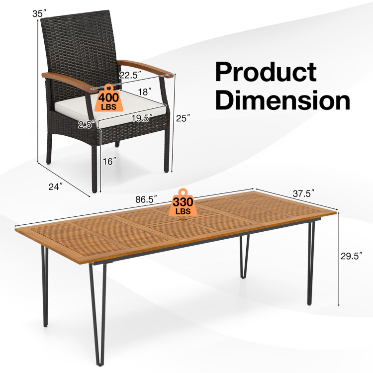 9 Pieces Outdoor Patio Dining Set with Acacia Wood Square Table and Umbrella Hole - Image 5