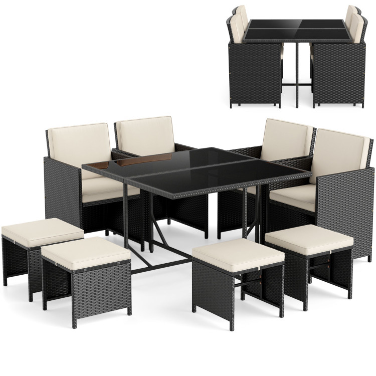9 Piece Patio Dining Set with Tempered Glass Table and Ottoman - Image 4