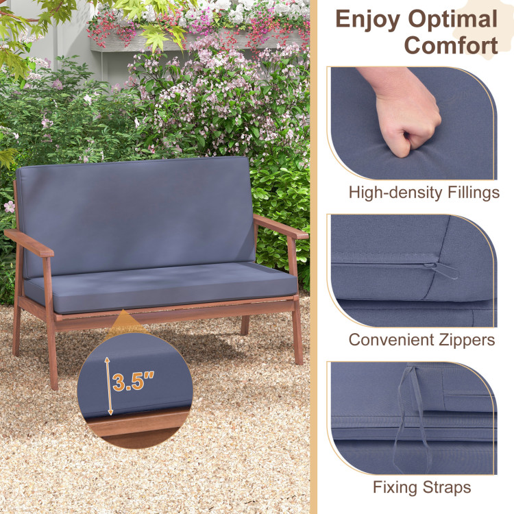 4 Piece Outdoor Acacia Wood Conversation Set with Soft Seat and Back Cushions - Image 8