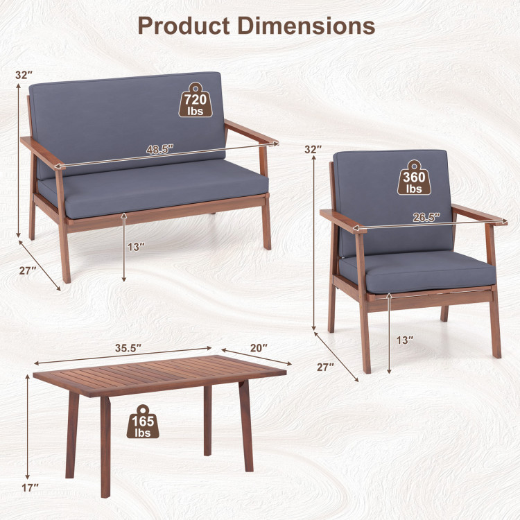 4 Piece Outdoor Acacia Wood Conversation Set with Soft Seat and Back Cushions - Image 5