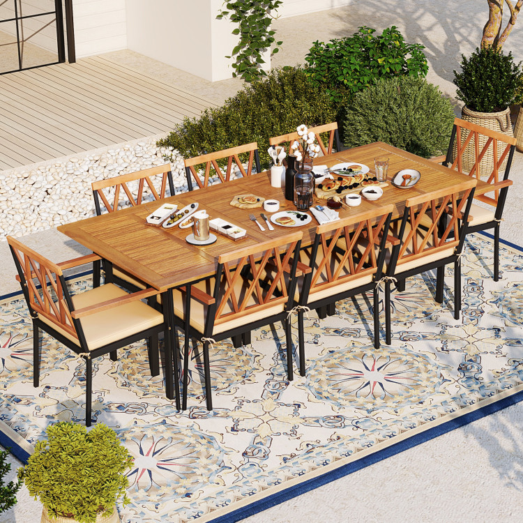 Acacia Wood Outdoor Furniture Set 9 Pieces Patio Dining Set with 8 Chairs - Image 3