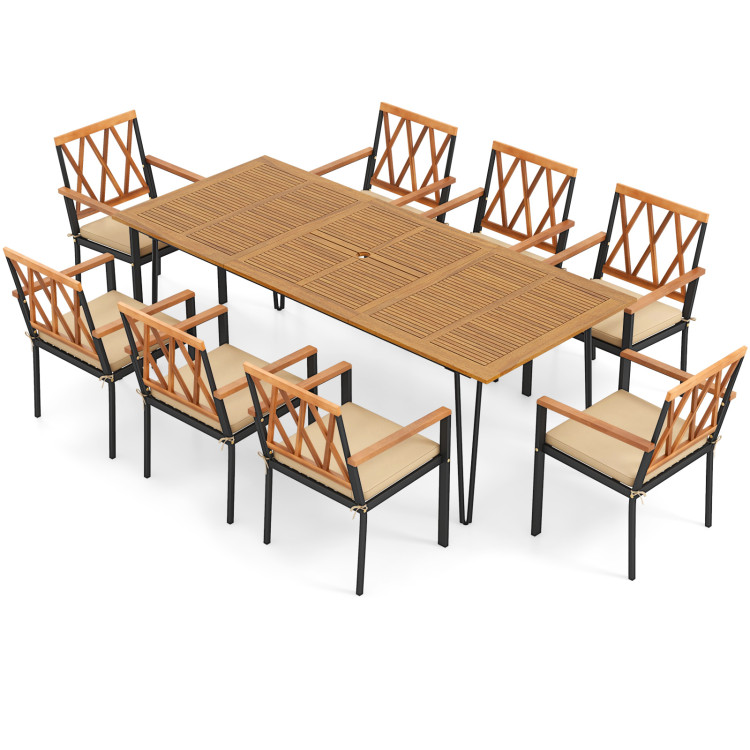 Acacia Wood Outdoor Furniture Set 9 Pieces Patio Dining Set with 8 Chairs