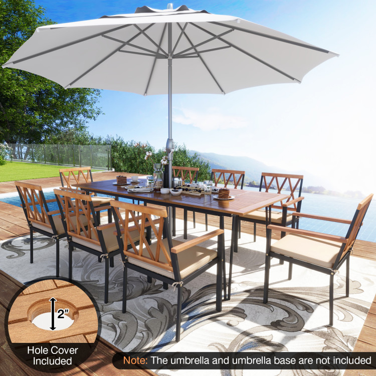 Acacia Wood Outdoor Furniture Set 9 Pieces Patio Dining Set with 8 Chairs - Image 6