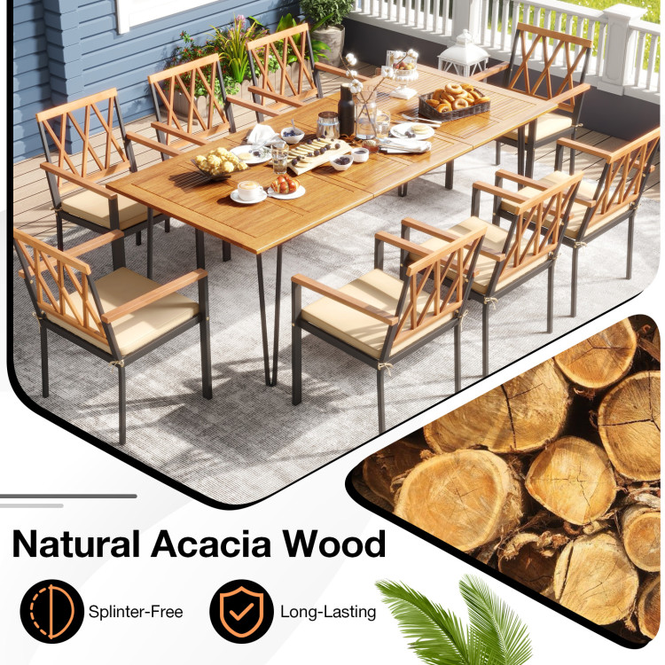 Acacia Wood Outdoor Furniture Set 9 Pieces Patio Dining Set with 8 Chairs - Image 7