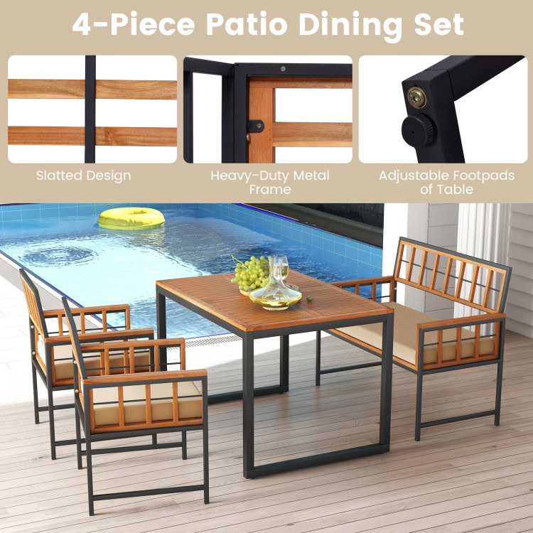 4 Pieces Acacia Wood Patio Dining Set with 1 Rectangular Table and Loveseat - Image 10