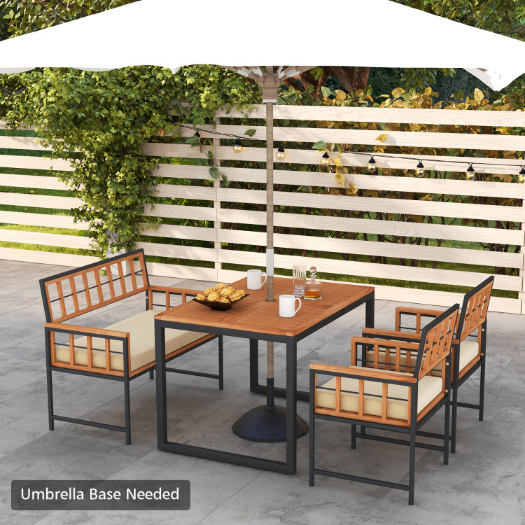 4 Pieces Acacia Wood Patio Dining Set with 1 Rectangular Table and Loveseat - Image 6