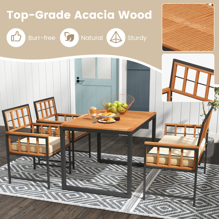 4 Pieces Acacia Wood Patio Dining Set with 1 Rectangular Table and Loveseat - Image 7
