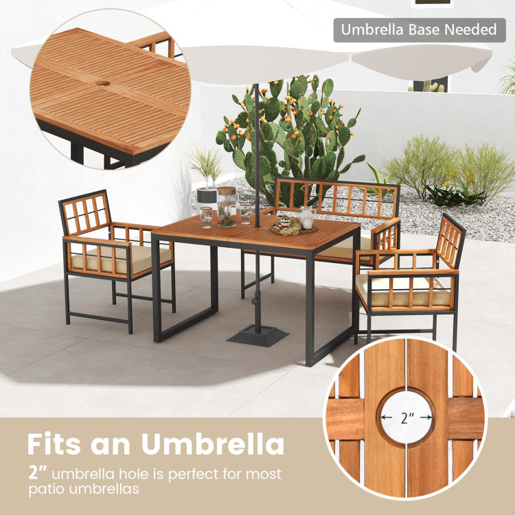4 Pieces Acacia Wood Patio Dining Set with 1 Rectangular Table and Loveseat - Image 9