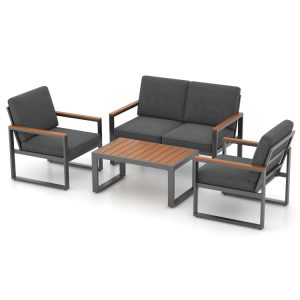 4 Piece Patio Aluminum Furniture Set with Armrests and Tabletop
