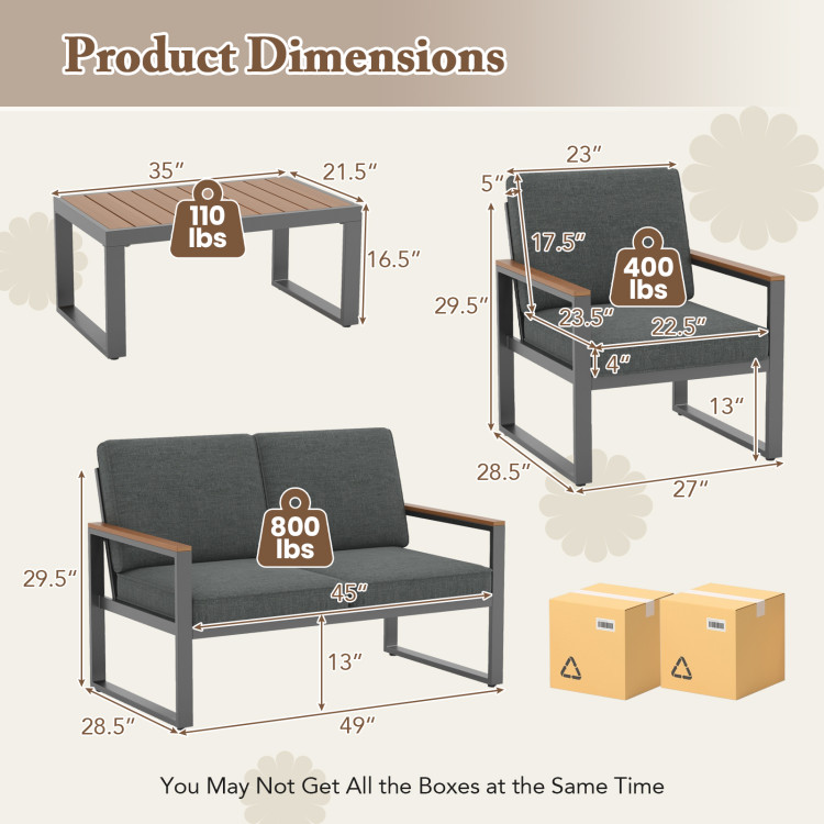 4 Piece Patio Aluminum Furniture Set with Armrests and Tabletop - Image 5