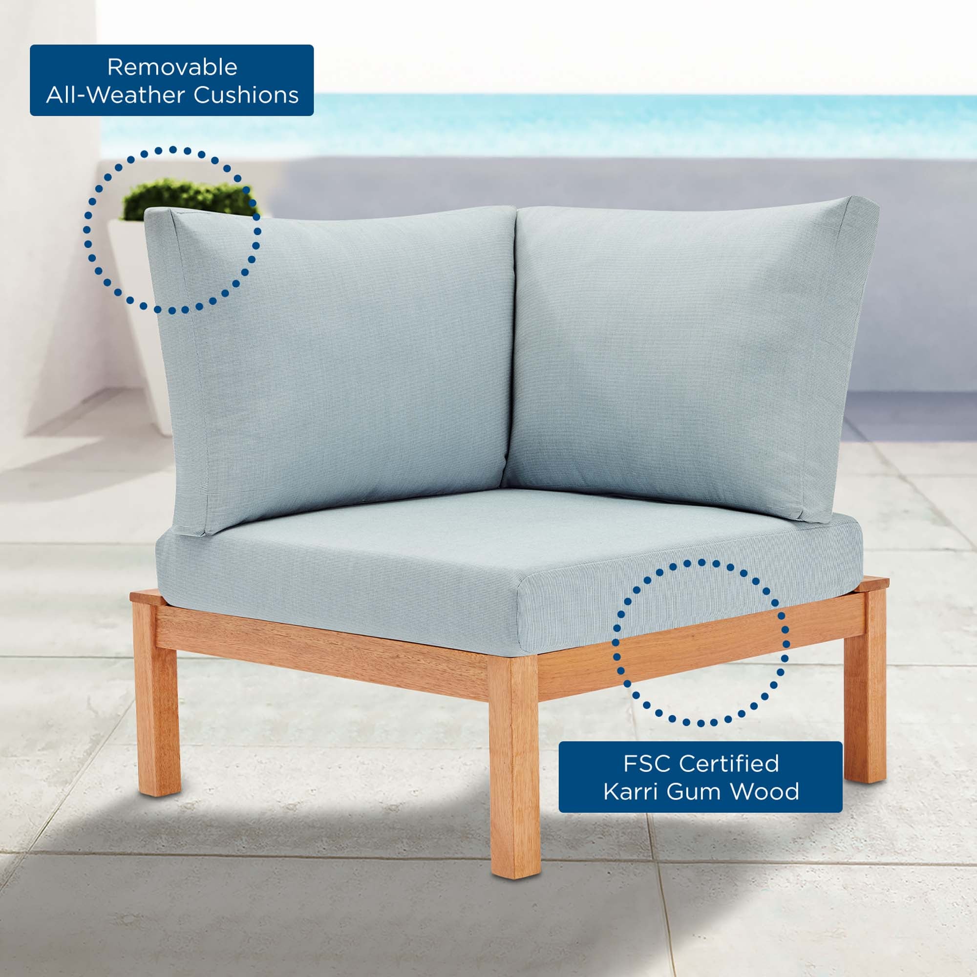 Freeport Karri Wood Sectional Sofa Outdoor Patio Corner Chair - Image 5