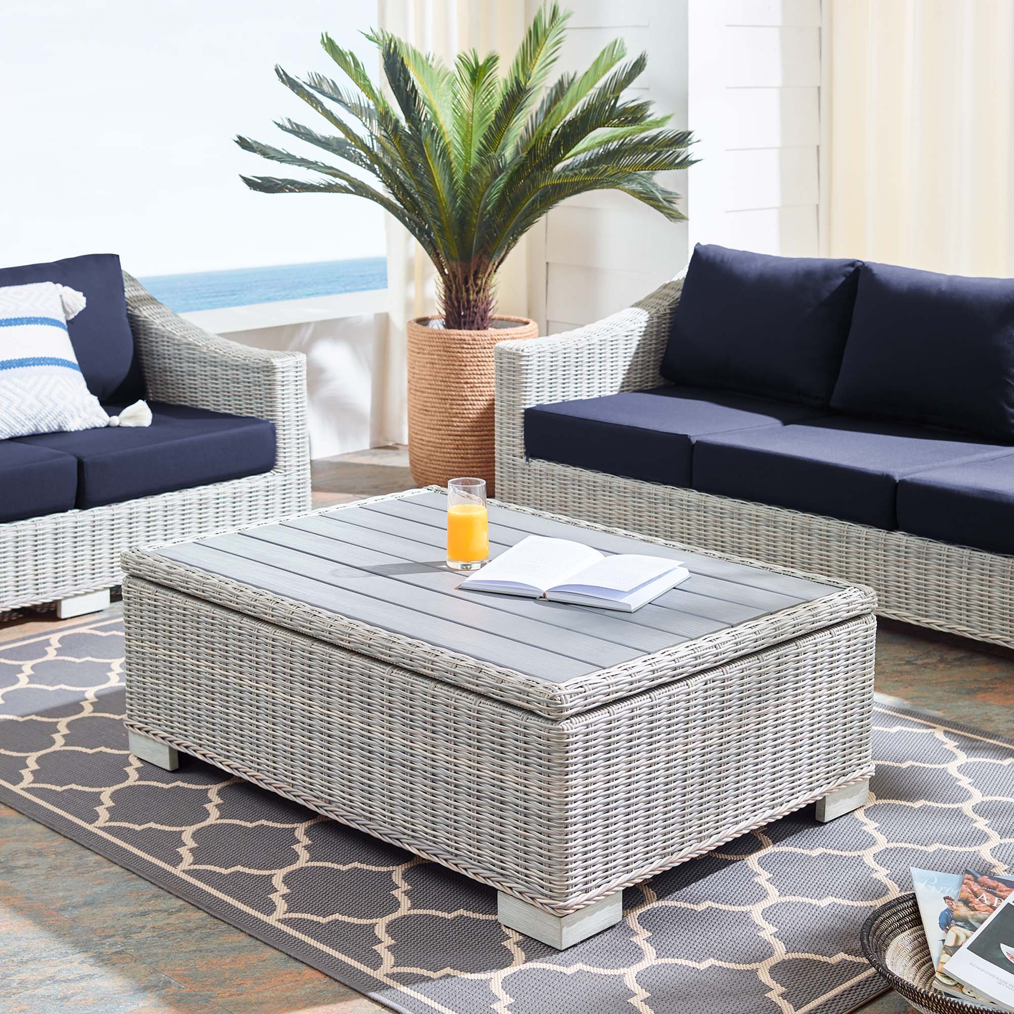 Conway 45" Outdoor Patio Wicker Rattan Coffee Table - Image 2