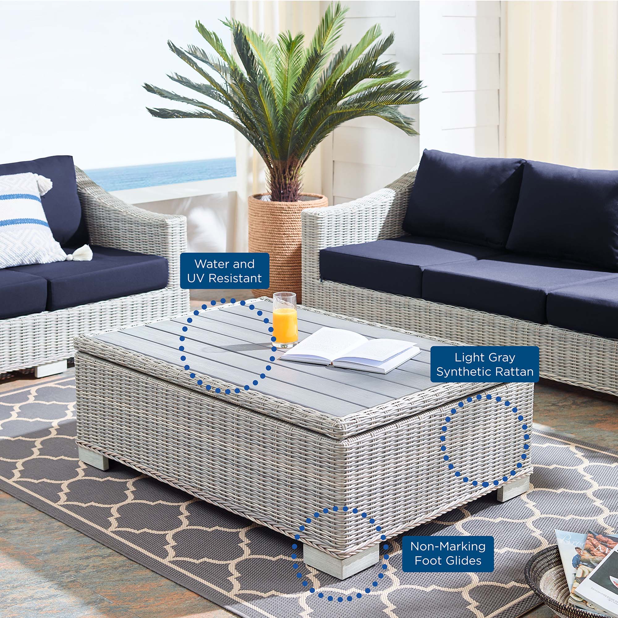 Conway 45" Outdoor Patio Wicker Rattan Coffee Table - Image 4