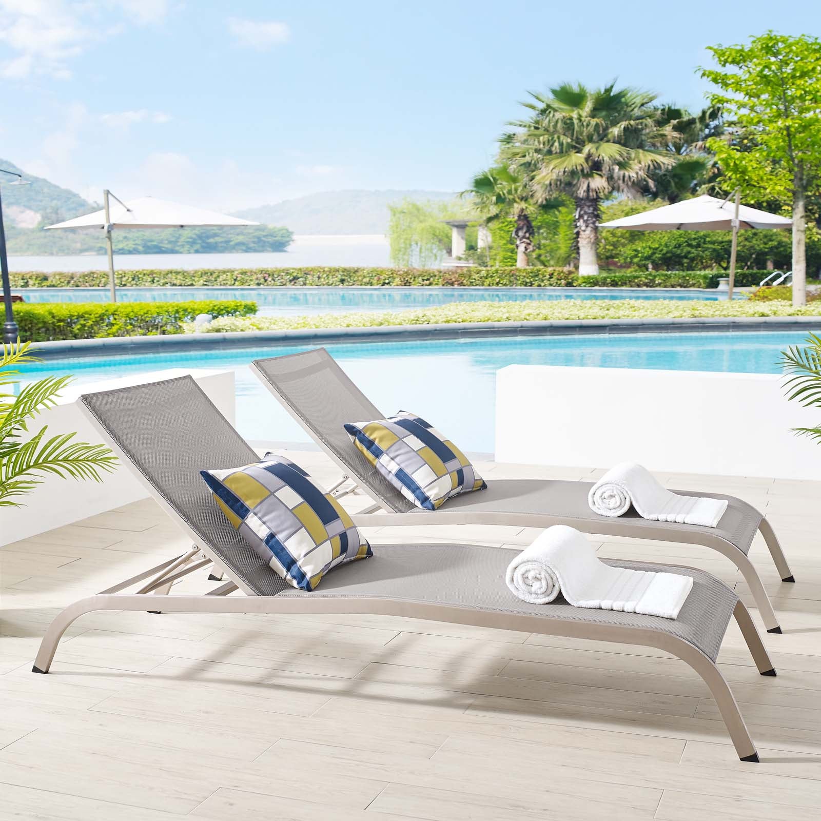 Savannah Outdoor Patio Mesh Chaise Lounge Set of 2 - Image 6