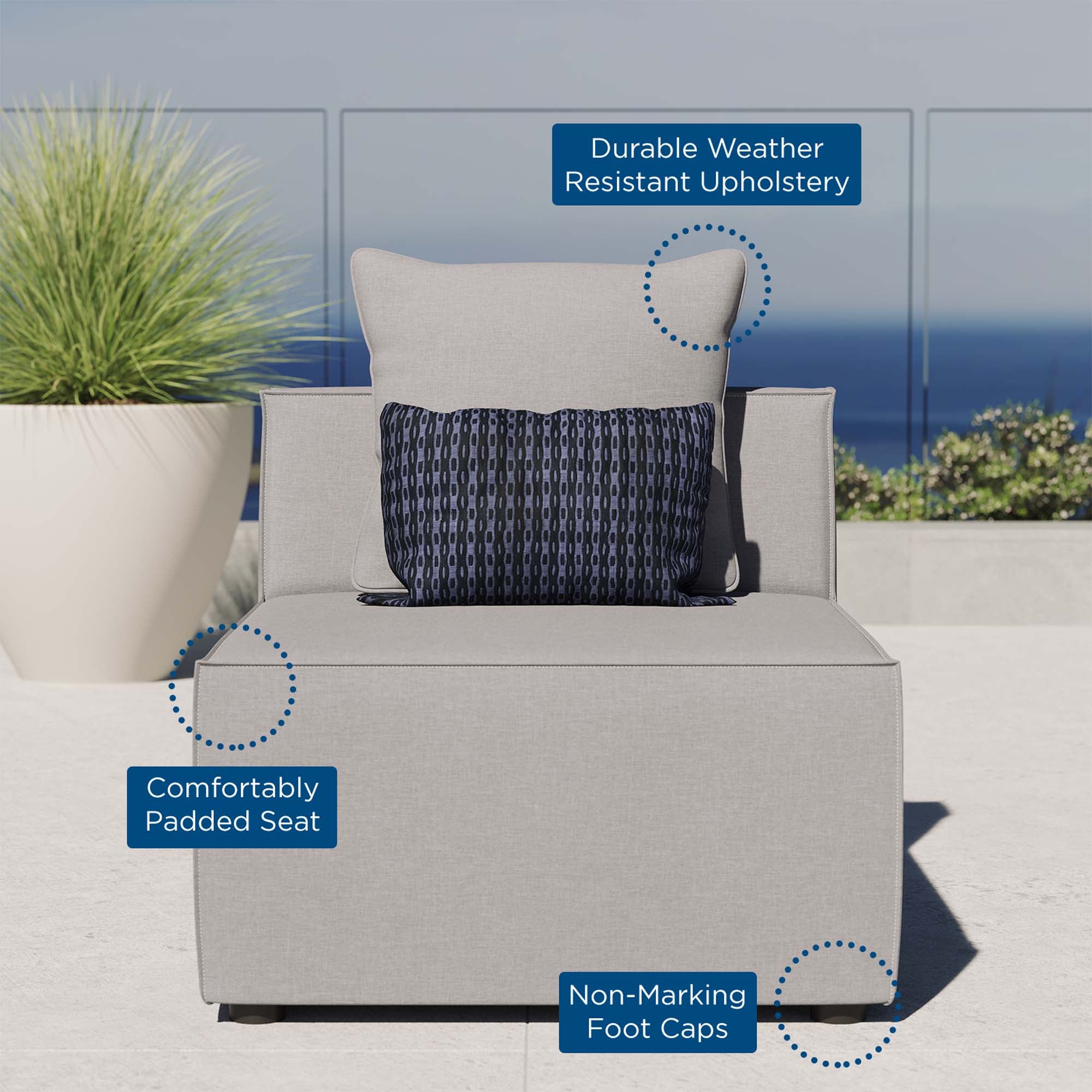 Saybrook Outdoor Patio Upholstered Sectional Sofa Armless Chair - Image 3