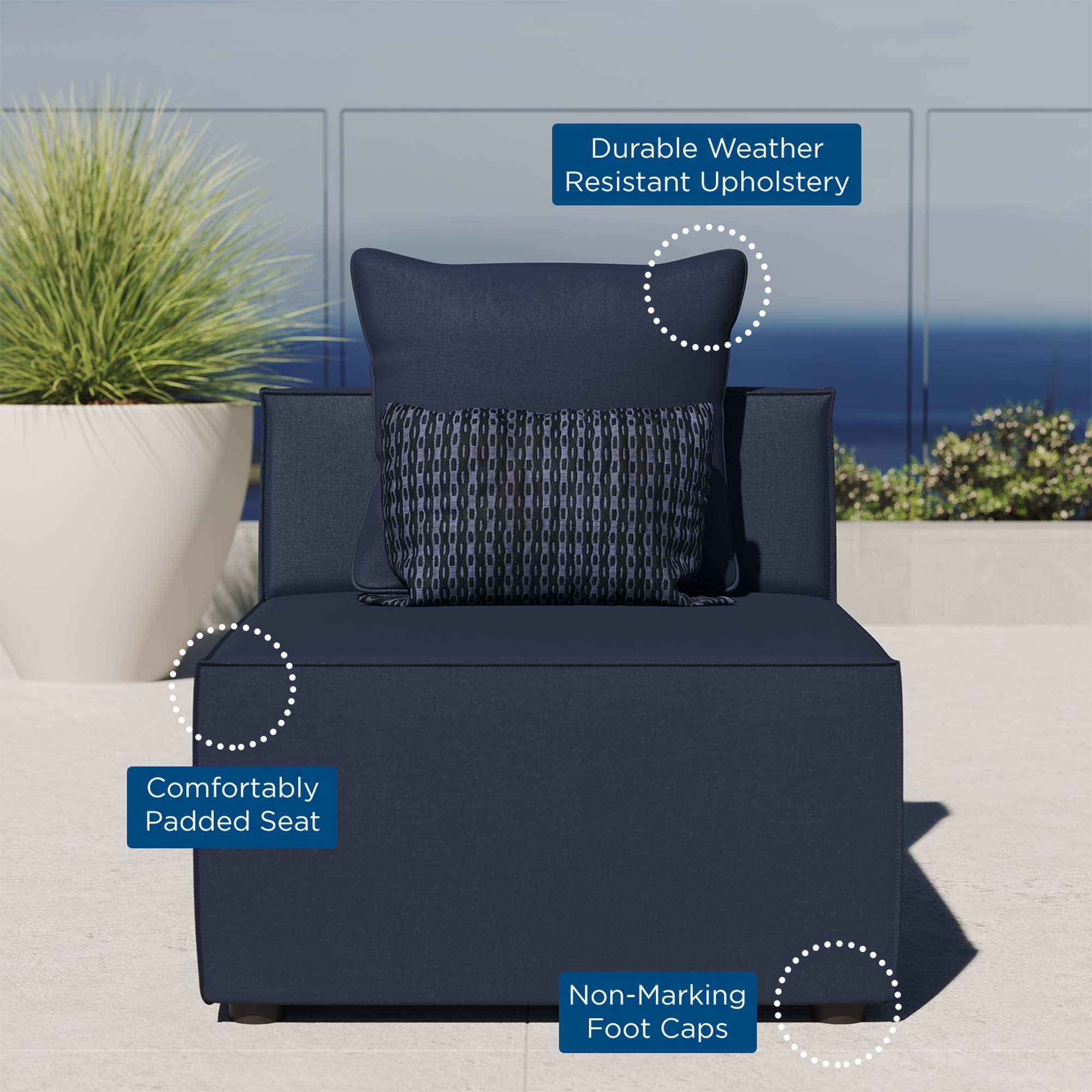 Saybrook Outdoor Patio Upholstered Sectional Sofa Armless Chair - Image 10