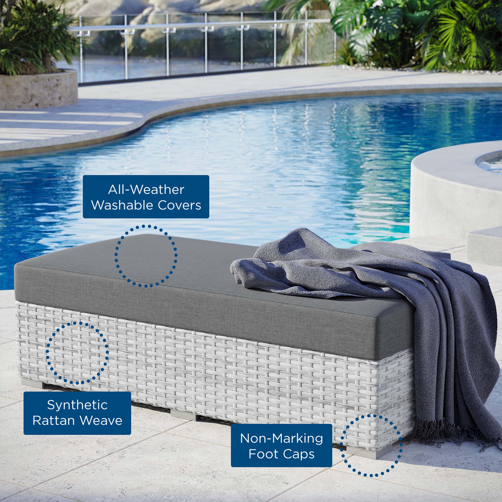 Convene Outdoor Patio Rectangular Ottoman - Image 3